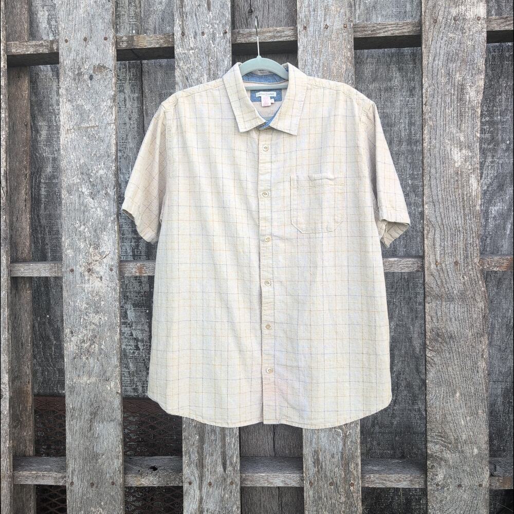 Carbon2Cobalt Linen Cotton Tan Plaid Button Up Men's XL